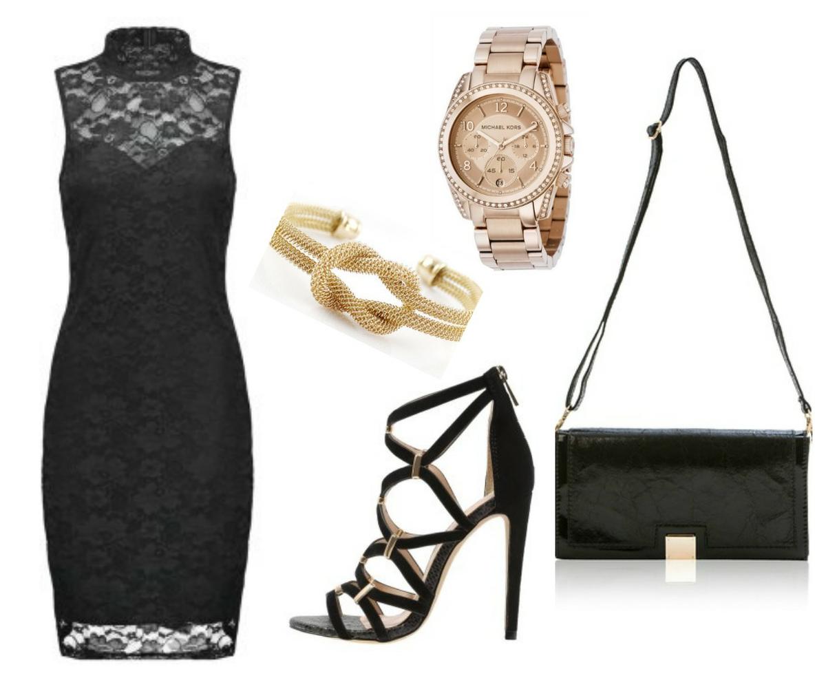 look de fiesta en negro y dorado