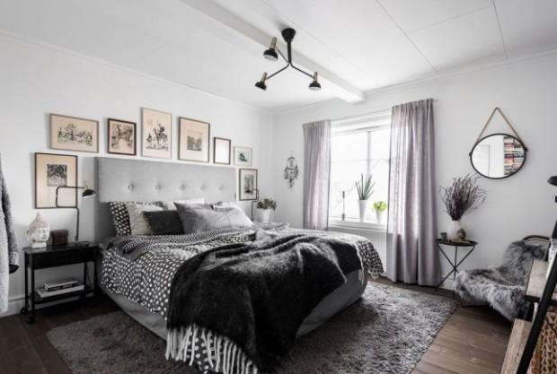 dormitorio gris y negro