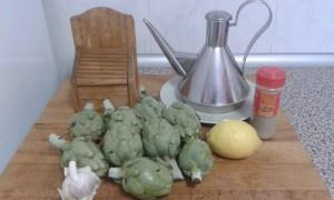 Ingredientes para alcachofas al ajillo