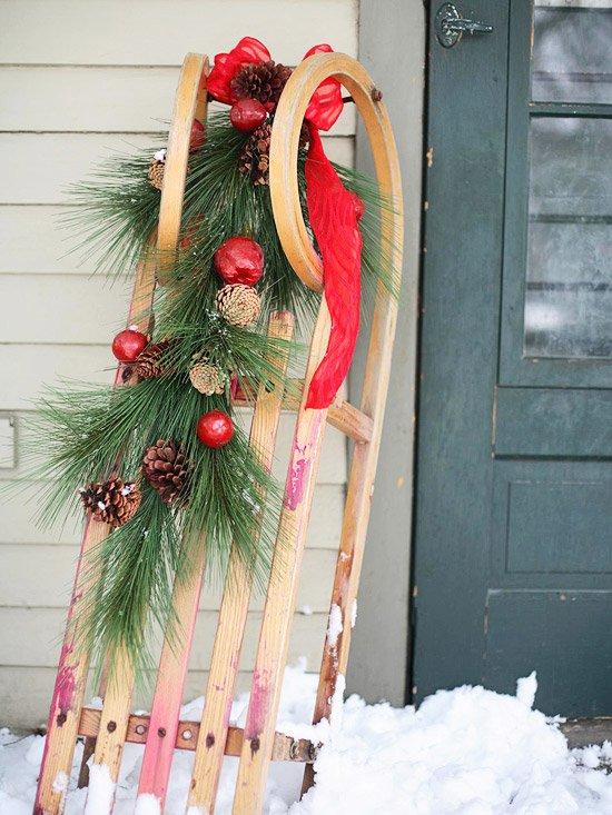 decorar puertas de Navidad trineo