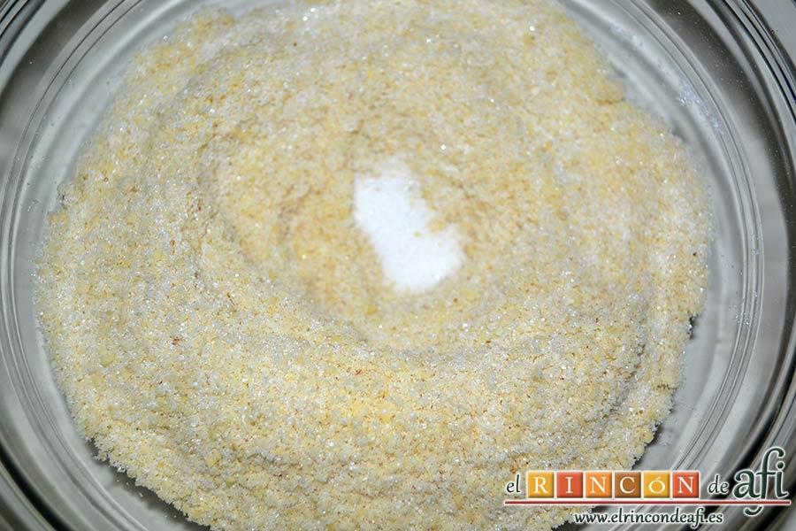 Erizos de panellets, mezclar bien y añadir el azúcar avainillado
