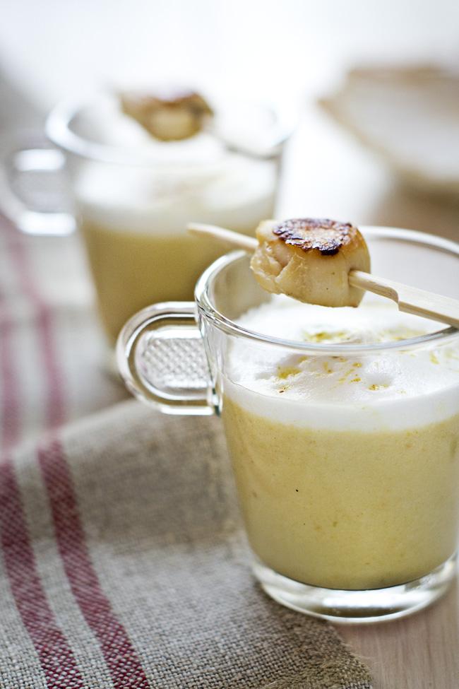 capuccino de vieiras y pera