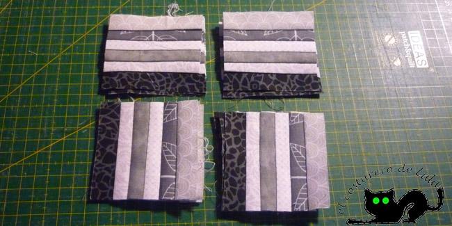 Cortamos la unión de las tiras en cuadrados