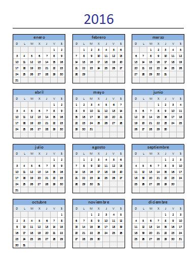 calendario anual 2016 excel