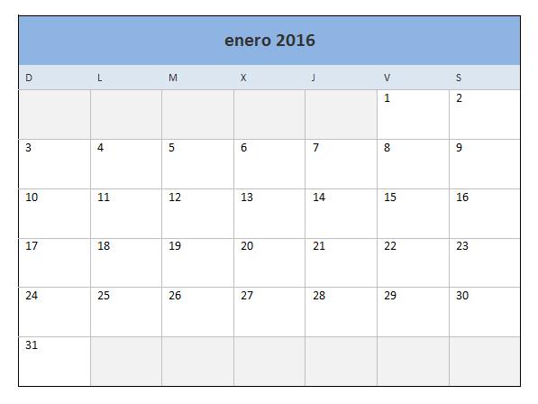 calendario mensual 2016 excel