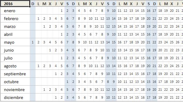 mini calendario 2016 excel