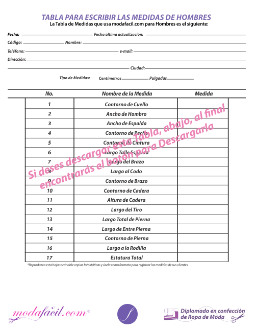Imagen de las plantillas para registrar las medidas de tu clientela para hombres
