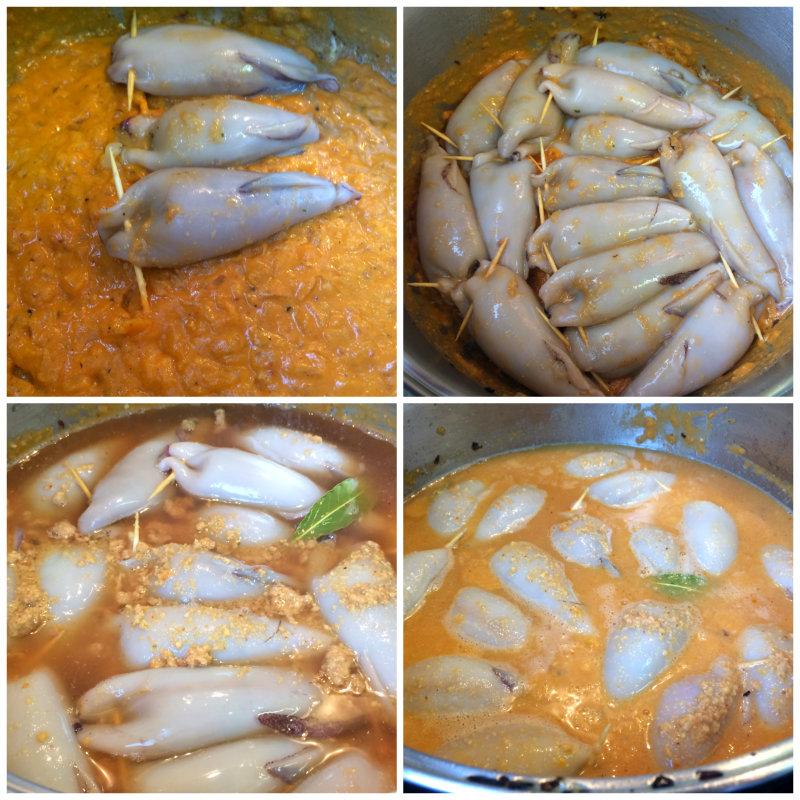 ococinando los calamares rellenos