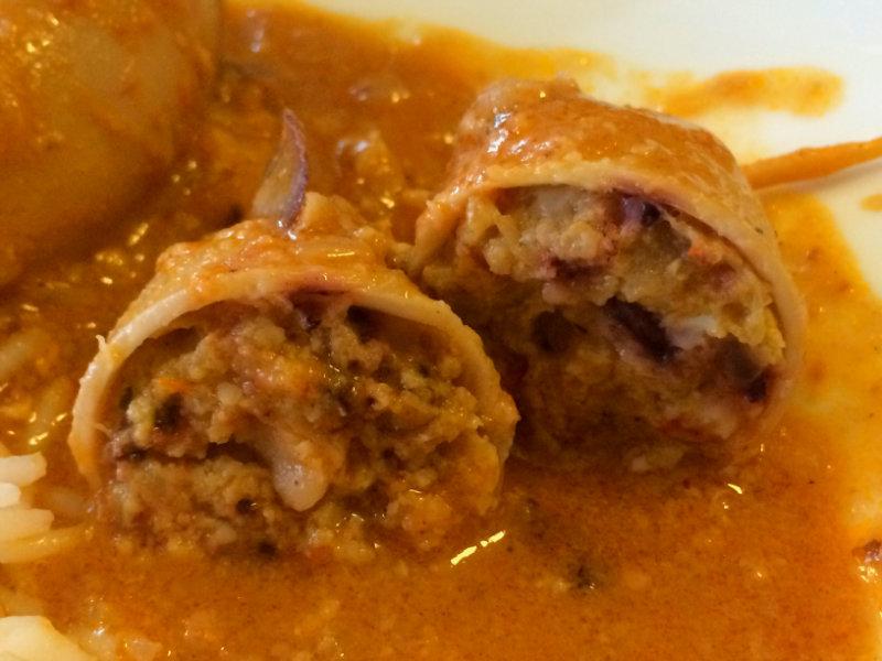 corte de los calamares rellenos