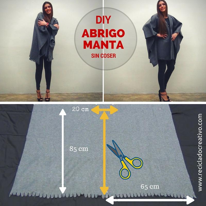 DIY Abrigo manta sin coser - Blanket coat no sew Por RecicladoCreativo.com