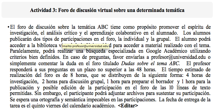 Figura 6 (1 de 2). Redacción de las actividades 3 y 4 empleando las buenas prácticas de Chickering y Gamson (1987) - (c) Rodrigo Durán & Christian A. Estay-Niculcar