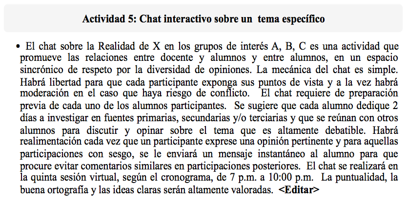 Figura 7 (1 de 2). Redacción de las actividades 5 y 6 empleando las buenas prácticas de Chickering y Gamson (1987) - (c) Rodrigo Durán & Christian A. Estay-Niculcar