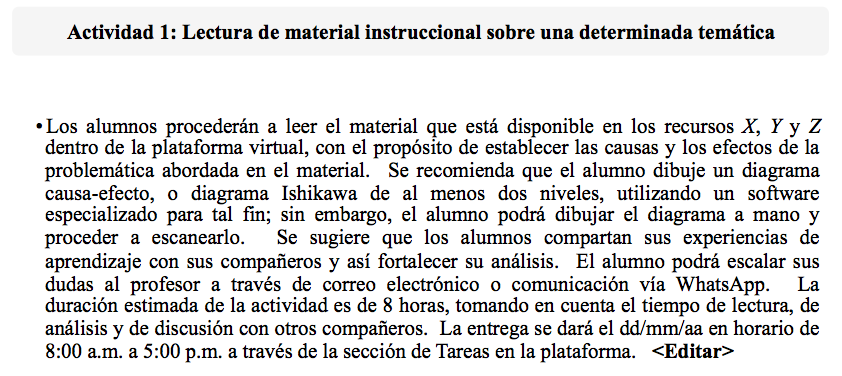 Figura 5 (1 de 2). Redacción de las actividades 1 y 2 empleando las buenas prácticas de Chickering y Gamson (1987) - (c) Rodrigo Durán & Christian A. Estay-Niculcar