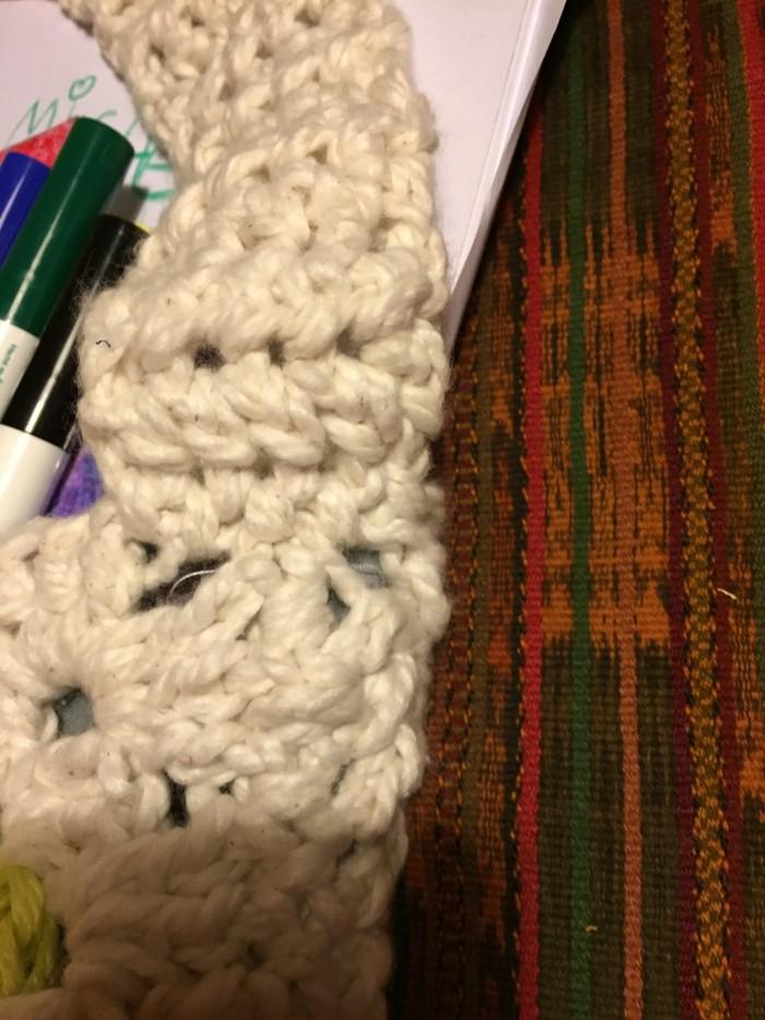 Detalle de la manija del morral al crochet