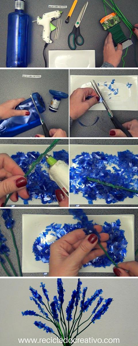 Infographic Flores Espigas de Lavanda hechas reciclando botellas de plástico pet