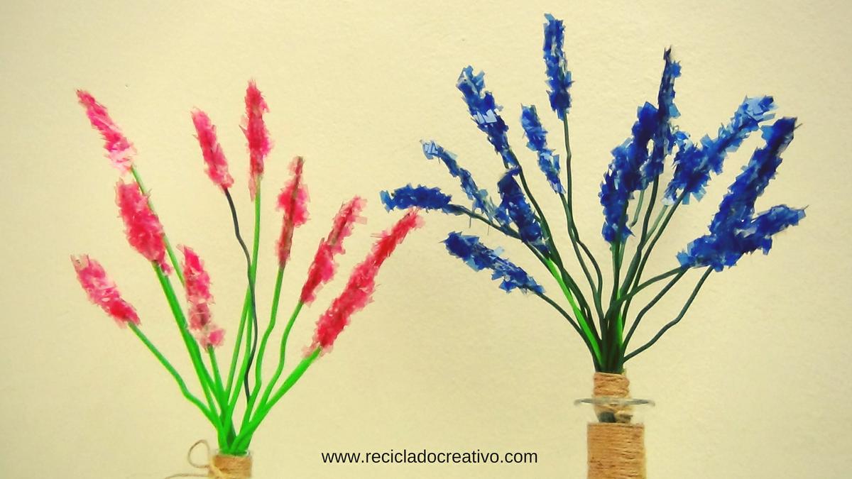 Flores Espigas de Lavanda hechas reciclando botellas de plástico pet