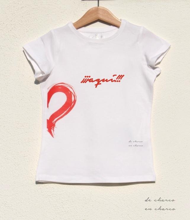 camiseta niño aqui dibujo blanca www.decharcoencharco.com