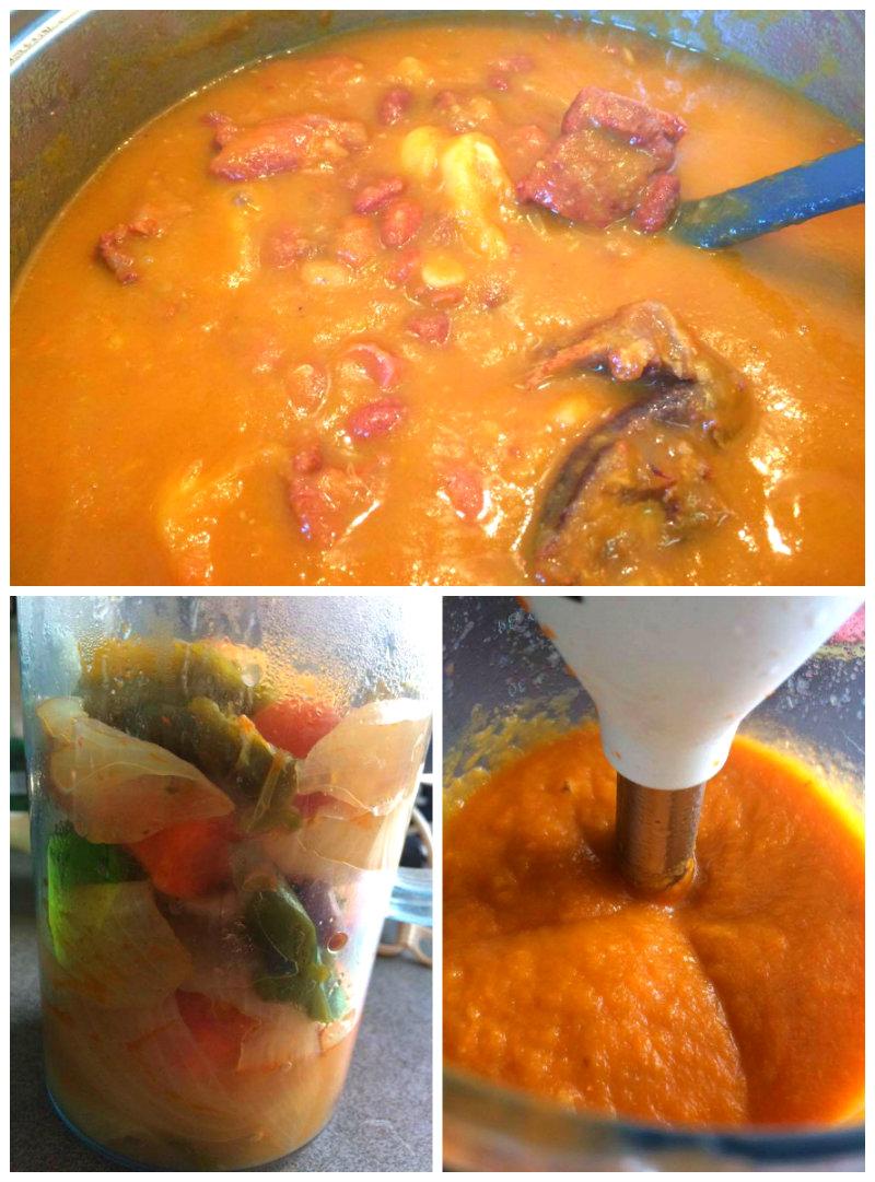 Pasando sofrito de las judias pintas con costillas