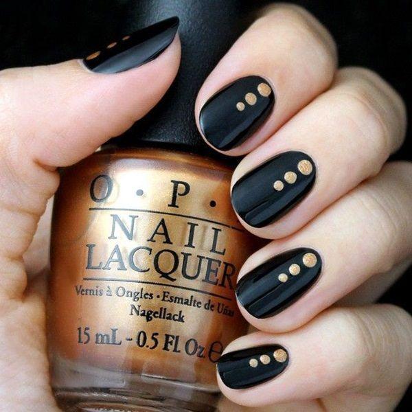 uñas negras con dorado 2016