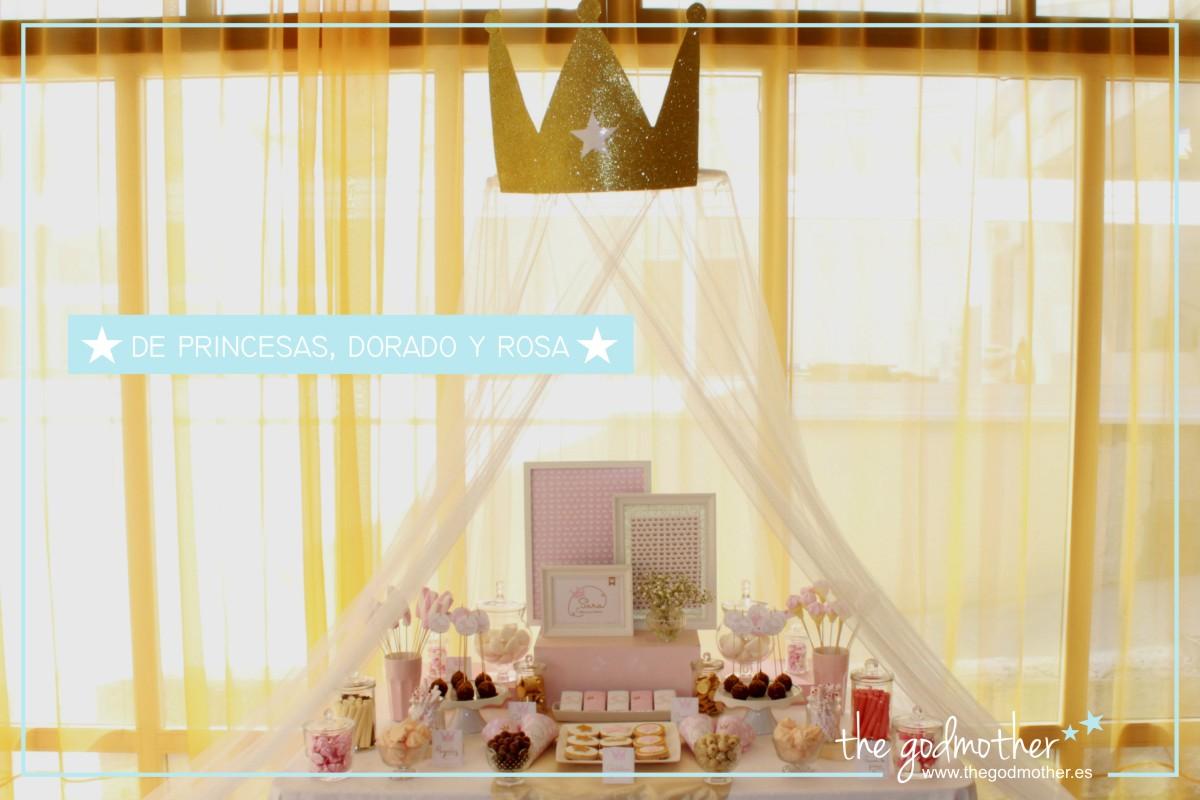 mesa dulce comunión princesas rosa y dorado