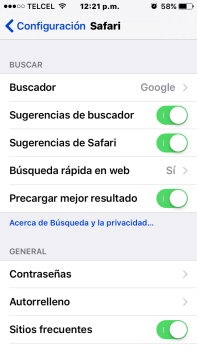 configuracion safari