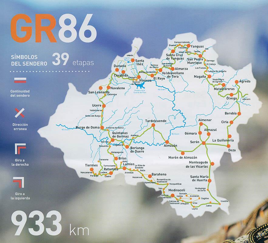 Mapa oficial del trazado del GR-86 por la provincia de Soria. Año 2016.