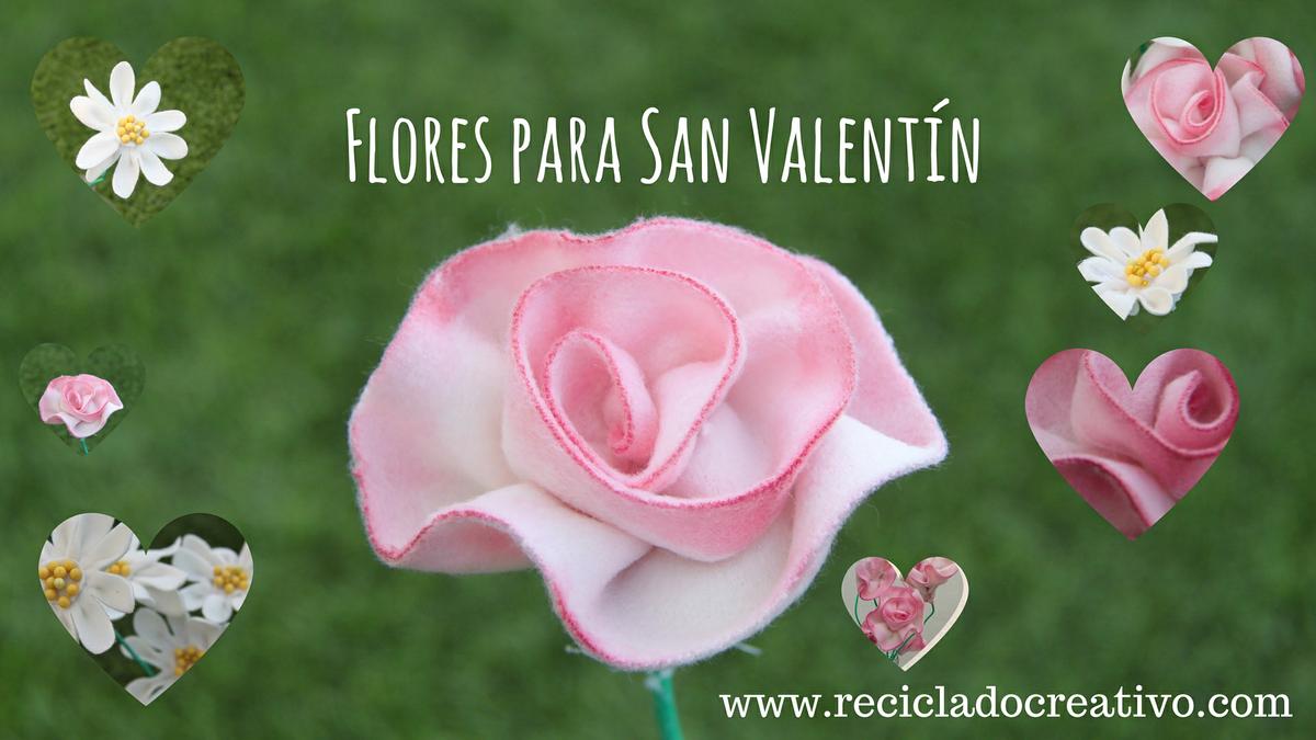 Flores rosas de fieltro realizadas con retales