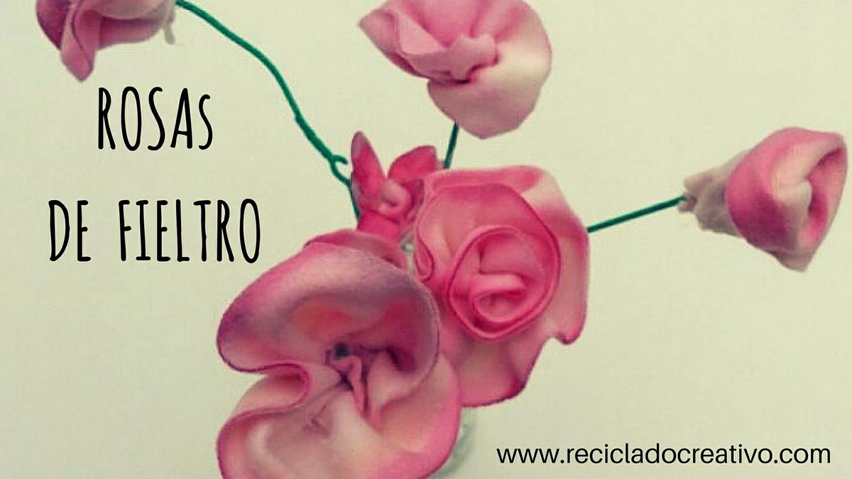 Flores rosas de fieltro realizadas con retales