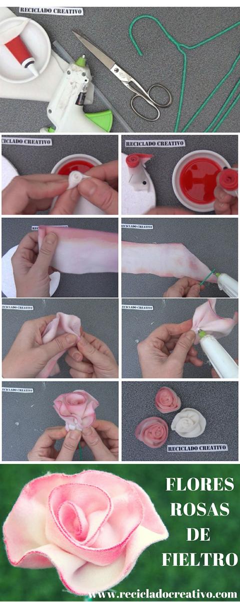 Cómo hacer flores rosas con fieltro - Infographic