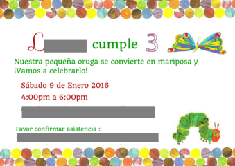 Fiesta infantil la oruga muy hambrienta - invitacion