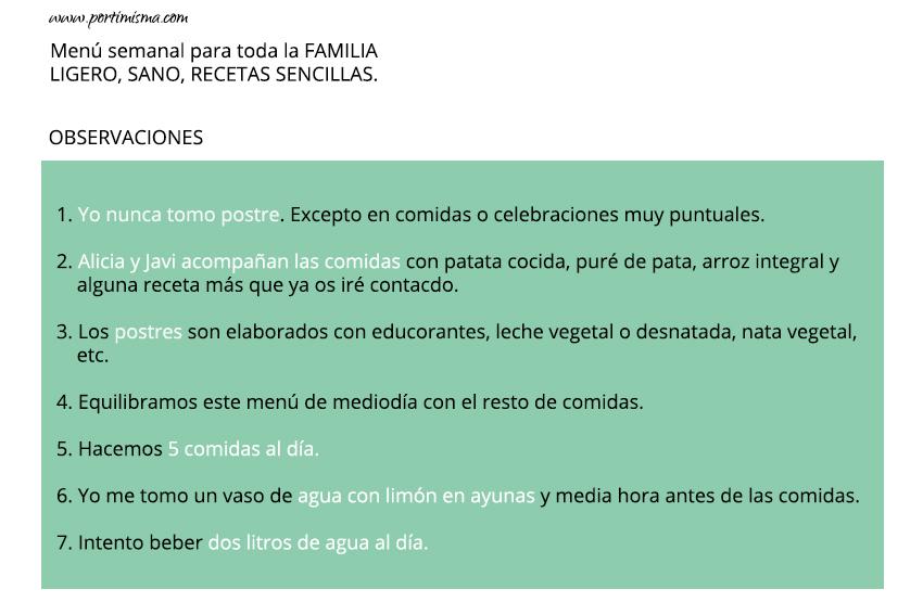 portimisma, almuerzo, comida, menú senamal, familia, niños, recetas, alimentación, dieta, observaciones