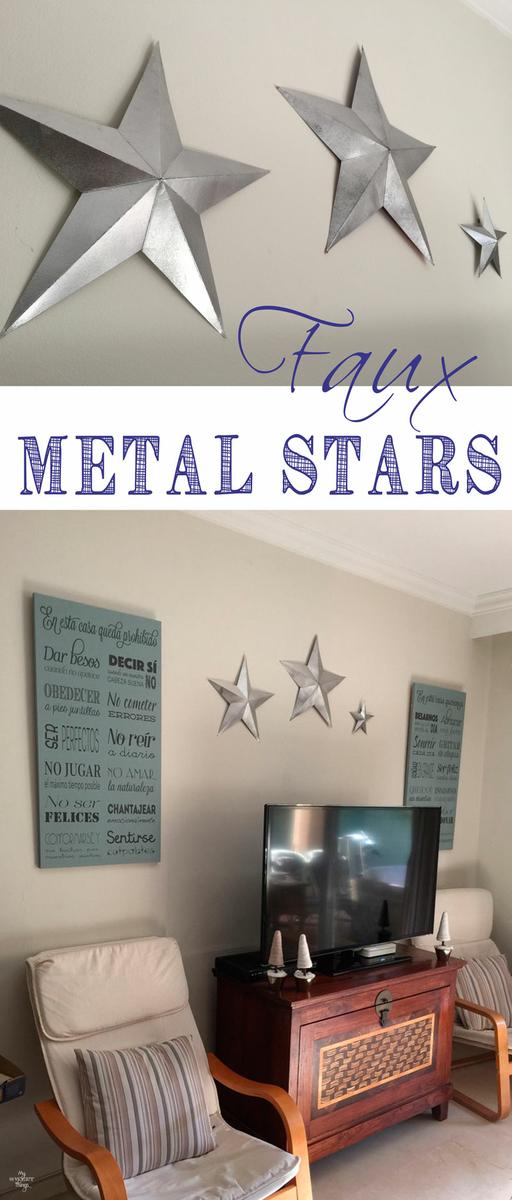 Tutorial on how to make faux metal stars out of common household items and silver spray paint