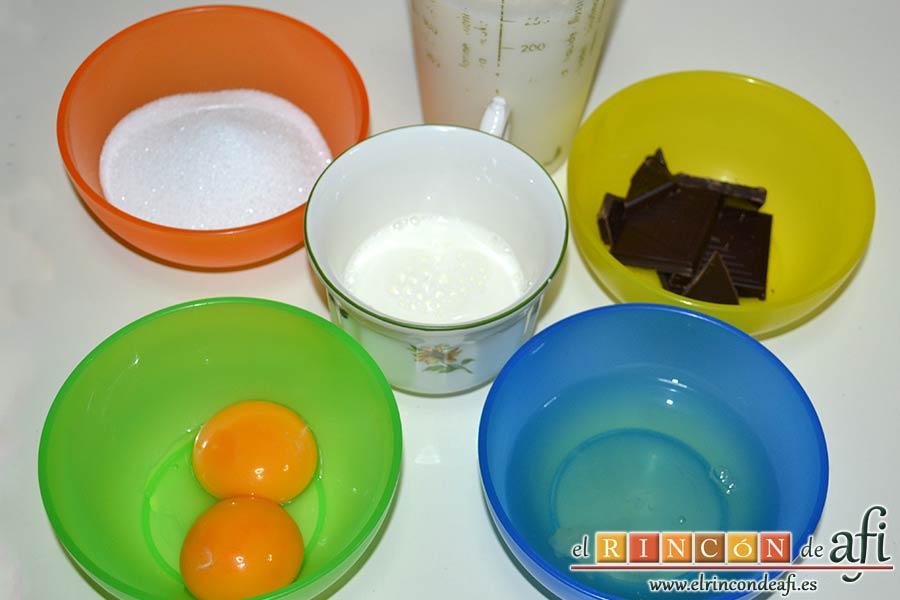 Pudin de chocolate a la Parisien, preparamos los ingredientes