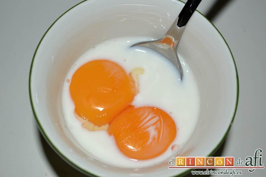 Pudin de chocolate a la Parisien, mezclar la leche fría con la maizena y las dos yemas de huevo