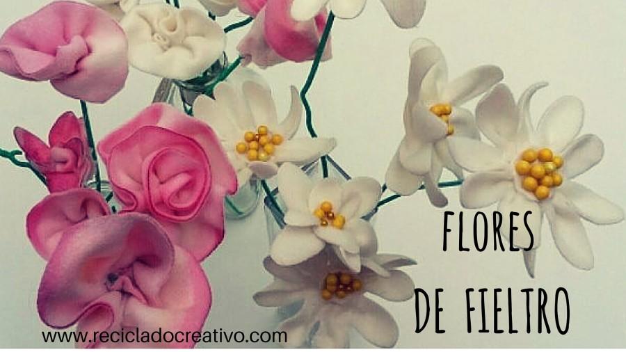 Flores rosas de fieltro realizadas con retales