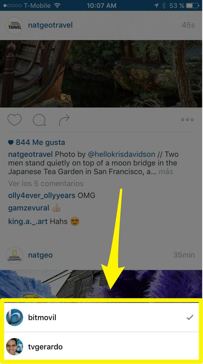 cambiar entre cuentas instagram