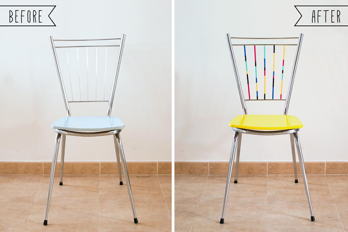 antes y después de una silla amarilla