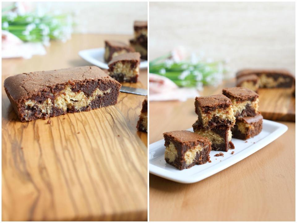 Brownie bicolor de chocolate y coco