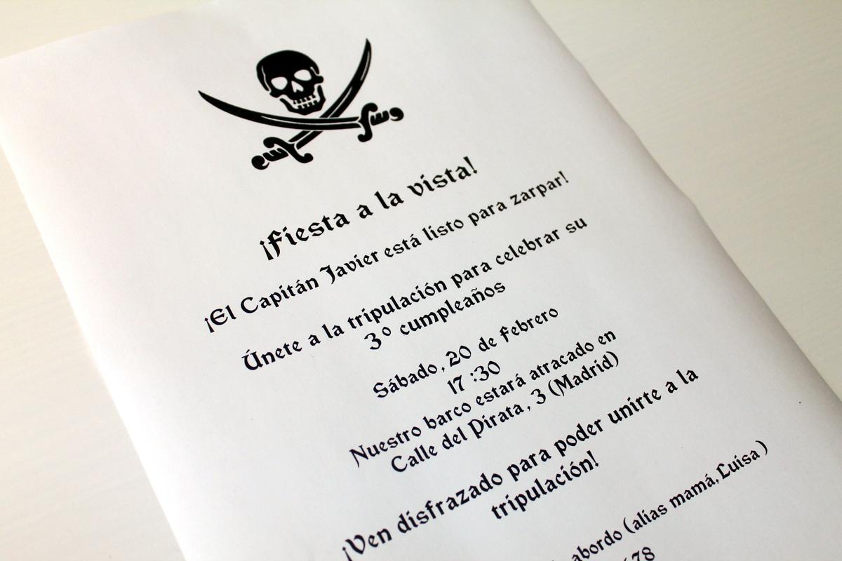 Invitación fiesta pirata personalizada imprimible gratis