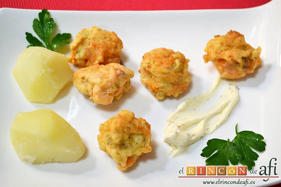 Buñuelos de salmón, sugerencia de presentación