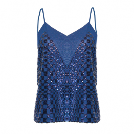 top-azul-con-escote-en-pico-y-aplicaciones-brillantes-de-top-queens www.decharcoencharco.com