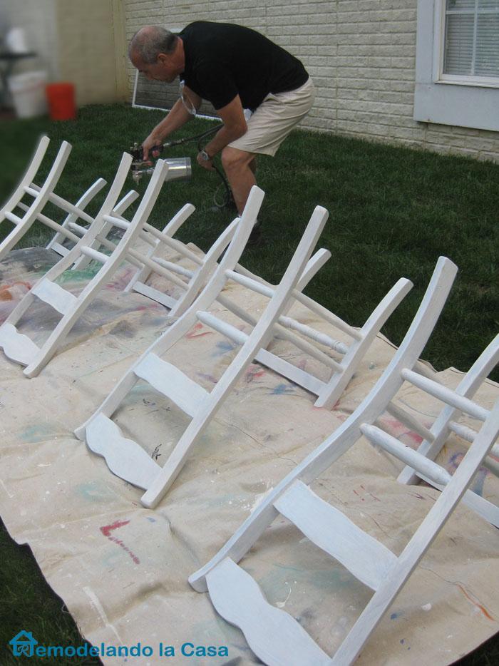 pintura pistola. Renovación de mesa y sillas 