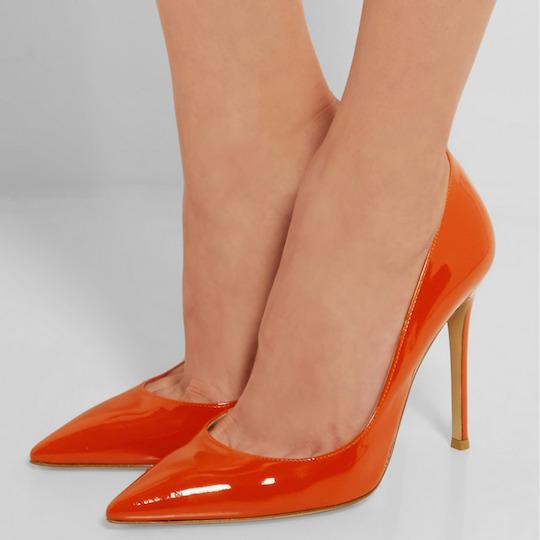 Naranja-zapatos-de-mujer-tacones-señaló-dedo-del-pie-talón-fino-hecho-a-mano-mano-estilo
