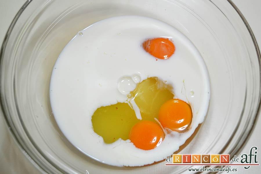 Clafoutis de cerezas, añadir la leche