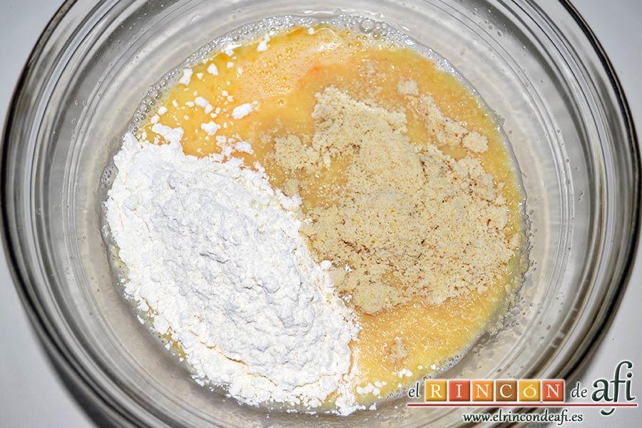 Clafoutis de cerezas, añadimos la almendra molida y la harina tamizada