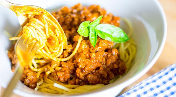 Pasta a la boloñesa con soja texturisada