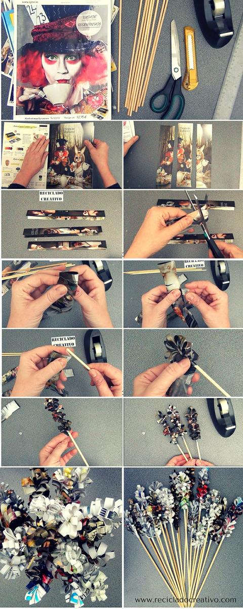 Flores de papel con hojas de revista - Infographic