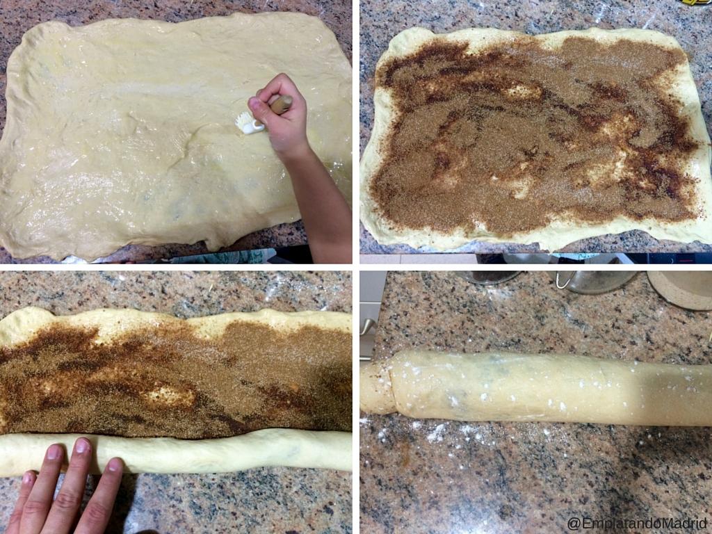 Rellenando y enrollando el Cinnamon Roll