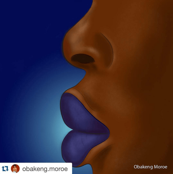 Omenaje a los labios de Aamito Lagum. Pintura de llena de simbolismo Obakeng Moroe