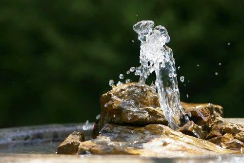 movimiento de agua con fuente de jardin